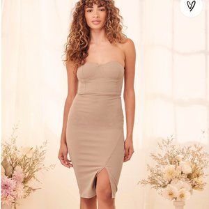 Lulu's Light Brown Strapless Bustier Midi Dress